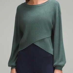 lululemon Reversible Crossover Sweater Womens Size 4 Green Ribbed Knit